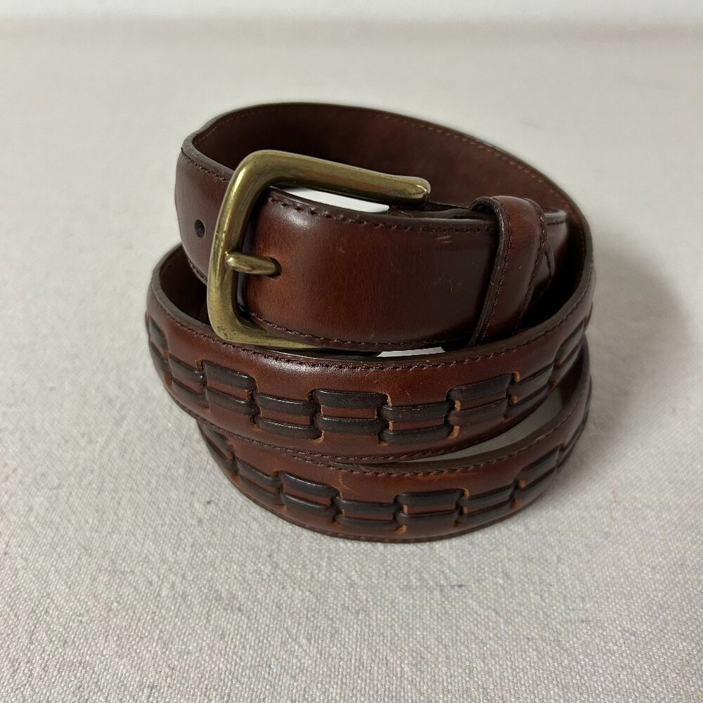 Leather Belt Mens 40 Brown Woven